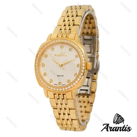 ساعت الکسا 2004z زنانه طلایی دور نگین صفحه سفید w-10136