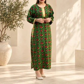 پیراهن ساحلی گلریز نوار طلایی 5026 (سبز)