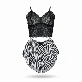 ست نیمتنه گیپور و شلوارک طرح زبرا 012