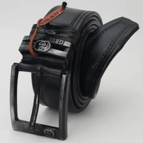کمربند مردانه چرم مصنوعی گوچی Gucci طراحی اسپرت مجلسی با چاپ دو دوخت کد 30459 (مشکی سگک زغالی)