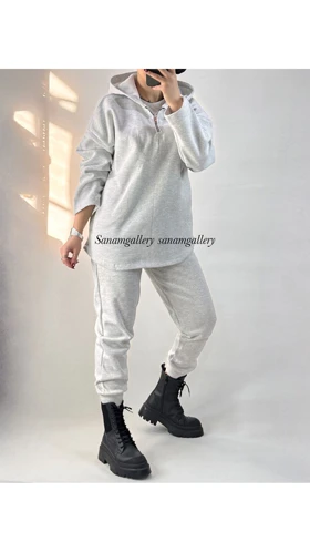 ست هودی نیم زیپ و جاگر زنانه 10079