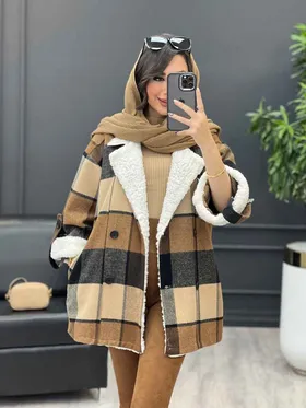 پالتو چهارخونه یقه تدی