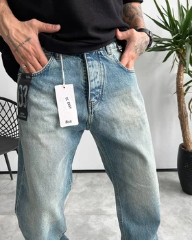 شلوار بگ آبی کثیفشور ساده BERSHKA