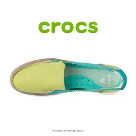 لوفر زنانه کراکس - Crocs Walu Canvas Loafer Volt Green/Island Green