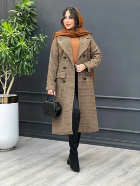 پالتو بلند چهارخونه شش دکمه