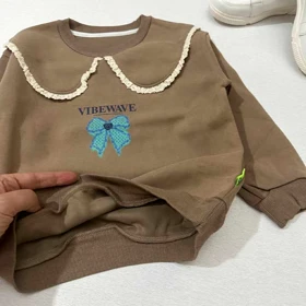 بلوز دخترانه خارجی یقه ب ب توری طرح پاپیون