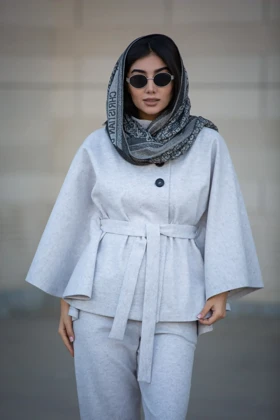 پالتو فوتر پانچ یقه ایستاده (طوسی)