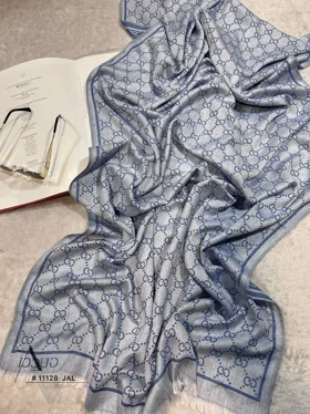 شال کشمیر نخ دورو مارک گوچی GUCCi ریشه سوزنی آبی
