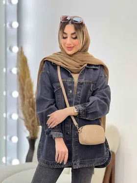 مانتو جین برش‌دار دو جیب پاکتی