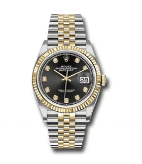 ساعت رولکس دیت جاست مردانه دورنگ طلایی صفحه مشکی ایندکس نگین Rolex Datejust