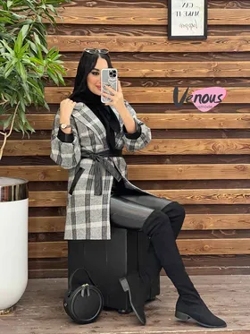 پالتو طرحدار سرآستین چرم