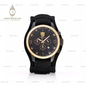 ساعت مچی پورش دیزاین بند جیر صفحه مشکی قاب رزگلد Porsche Design