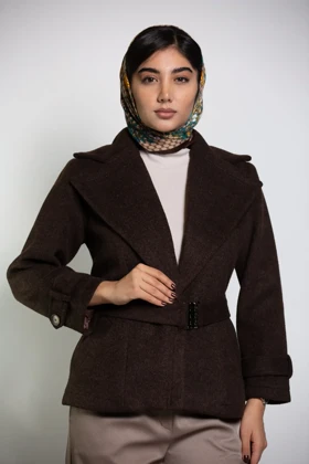 پالتو کت موهر کمربند کش (قهوه ای)