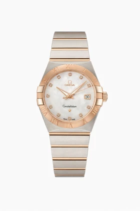 ساعت امگا کانسلیشن مردانه دورنگ رزگلد ایندکس نگین Omega Constellation SilverRosegold
