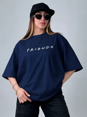تیشرت باکسی friends مدل یگانه کد 50362 (سورمه ای)