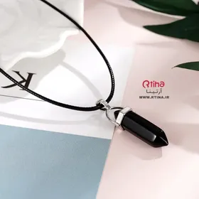گردنبند منشوری مشکی سنگی + بند 60CM چرمی رایگان