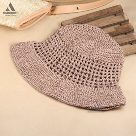 کلاه باکت بافتنی Crochet Bucket Hat HA199 (قهوه‌ای)