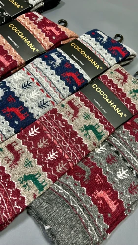 جوراب زیرزانو پشمی طرح گوزن (زرشکی)