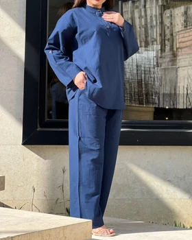 ست بلوز شلوار لینن عسل 2043