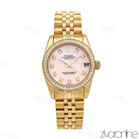 ساعت رولکس دیت جاست زنانه دور نگین صفحه صورتی 106626