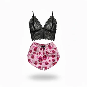 ست نیمتنه گیپور و شلوارک طرح چری 091