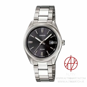 ساعت مچی زنانه کاسیو (Casio) مدل LTP-1302D-1A1 (کلاسیک، تمام استیل، قاب کنگره‌دار، صفحه مشکی)