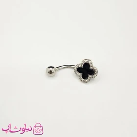 پیرسینگ ناف نقره ای رنگ مدل ونکلیف مشکی فول استیل کد 270