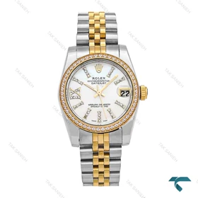 رولکس زنانه دیت جاست دورنگ طلایی پررنگین Rolex-6738-L