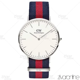 ساعت دنیل ولینگتون مردانه قاب سیلور بند پارچه ای قرمز سرمه ای 103251
