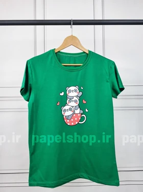 تیشرت نخ پنبه یقه گرد طرح پاندا و قلب