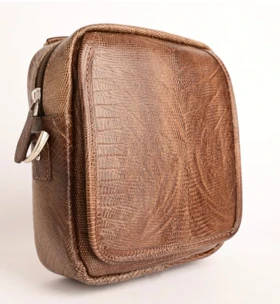 کیف دوشی چرم طبیعی کایسر قهوه ای لیزارد