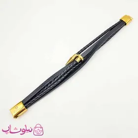 دستبند مردانه چرم و استیل مدل کارتیه میخی