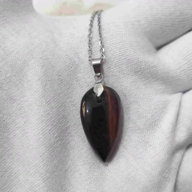 گردنبند سنگ چشم ببر اصل کد (همراه با زنجیر استیل و بند چرمی)15