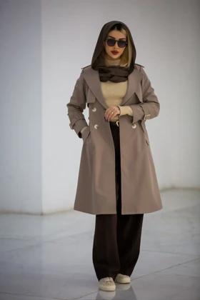 بارانی سانتانا دکمه دوبل بلند New (کرم تیره)