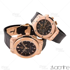 ست ساعت هابلوت کلاسیک فیوژن سه موتوره مشکی قاب رزگلد 102184