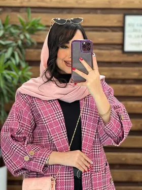 پالتو چهارخونه آستین دکمه چوبی