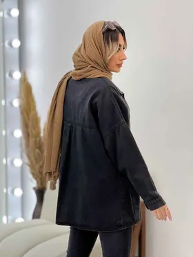 مانتو جین برش‌دار پشت پیله