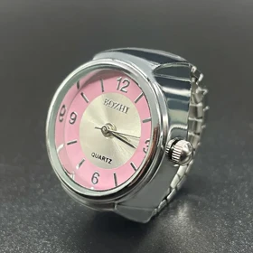 ساعت انگشتری زنانه بند کشی استیل طرح کلاسیک دور صورتی