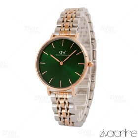ساعت دنیل ولینگتون زنانه دو رنگ رزگلد نقره ای صفحه سبز 104938