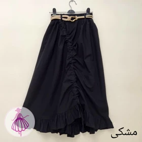 دامن لینن گتی بلند در رنگبندی متنوع(کد1454) (مشکی)