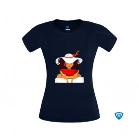 تیشرت ضدتعریق زنانه سورمه ای طرح دختر کلاه سفید