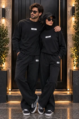 ست دورس و شلوار بگ دو نخ پنبه کاپلی (Oversize) رنگ مشکی