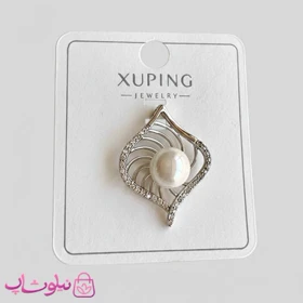 پلاک زنانه ژوپینگ نقره ای رنگ طرح مروارید سفید کد 1891