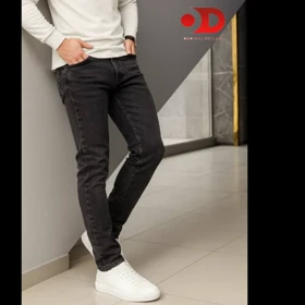 شلوار جین راسته رگولار ذغالی مردانه پارچه پنبه کش اعلا سنگشور