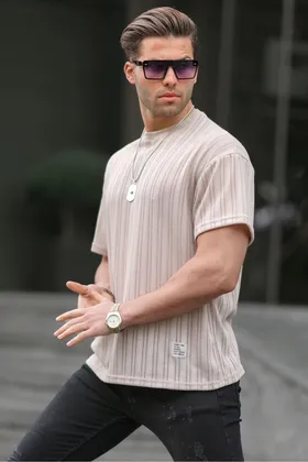 تیشرت مردانه یقه بژ اوورسایز 6179