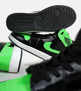 کفش کتانی مردانه و زنانه ساق‌دار مشکی سبز ورنی NIKE jordan 1