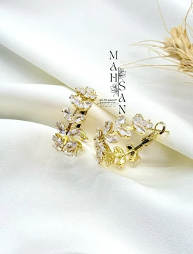 گوشواره حلقه گندم فول نگین جواهری