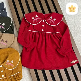 پیراهن دخترانه مخمل کبریتی مدل MEOW MEOW برند MANELY