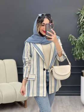 مانتو راه راه دو جیب نما تک دکمه