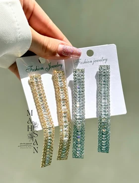 گوشواره آبشاری مجلسی جواهری رنگ طلایی